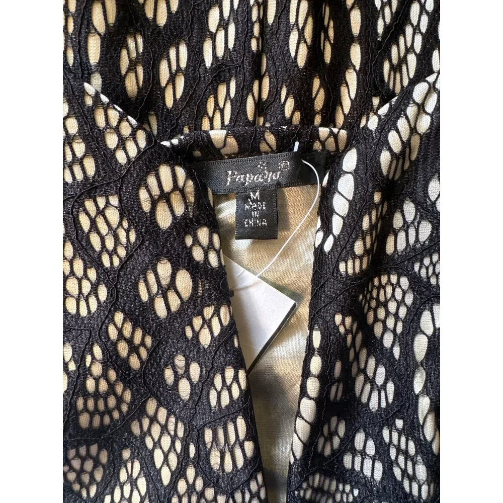 💖Papaya Black & White Lace Floral Fit & Flare Dress M - Picture 5 of 7